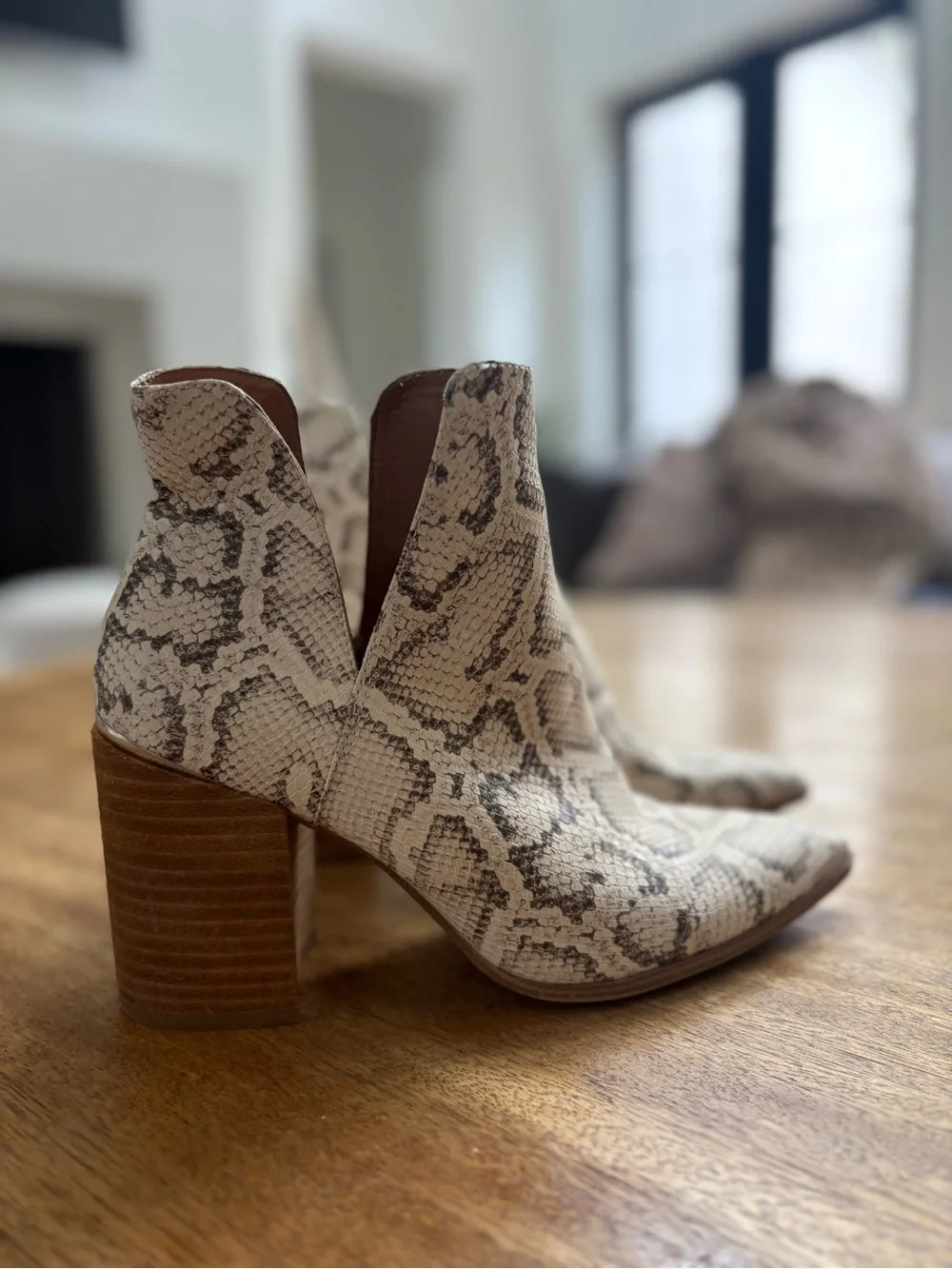 Steve Madden Snake-Print Pointed Toe Ankle Booties in Neutral